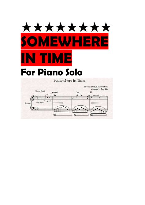 Somewhere In Time Arr Jhavilah By Various Sheet Music For Easy Piano