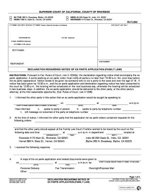 Fillable Online Declaration Regarding Notice Of Ex Parte Application