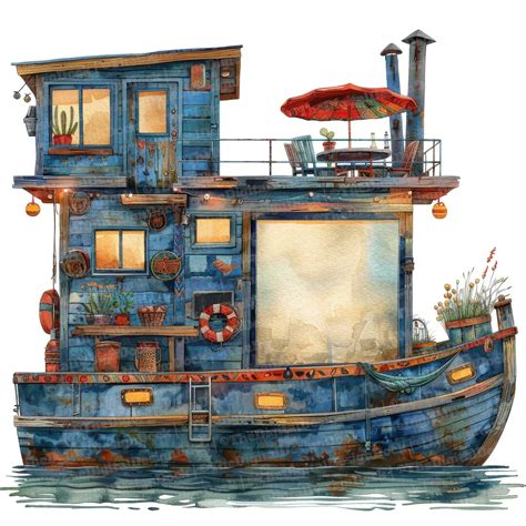 Houseboat Clipart, 12 Jpgs, Colourful Narrowboat Clipart, Printable ...