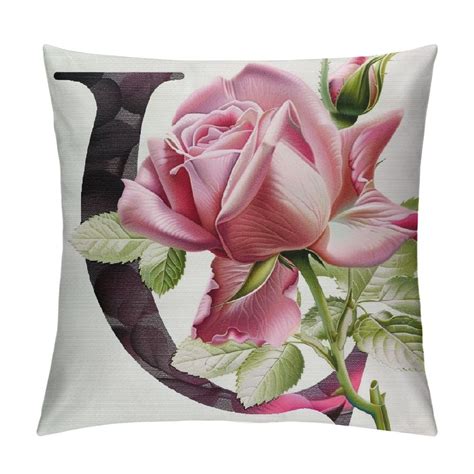 Dvbnli Letter R Throw Pillow Cushion Cover Capitalized R With Flower