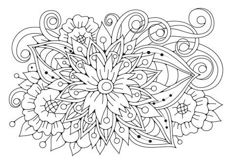 Vector Illustration With Abstract Flowers For Coloring Art Therapy For