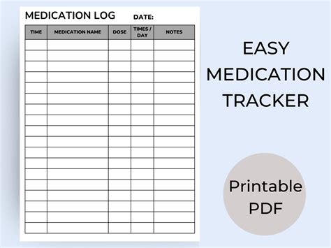 Easy Medication Log Medication Tracker Medication List Printable Instant Download Daily