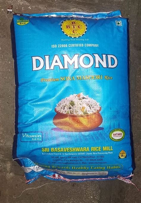 Diamond Sona Masoori Rice Packaging Type Pp Sack Bag Packaging Size