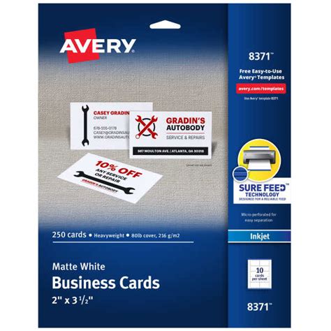 Avery® Printable Business Cards with Sure Feed™, 2" x 3.5", White, 250 Blank Cards for Inkjet ...