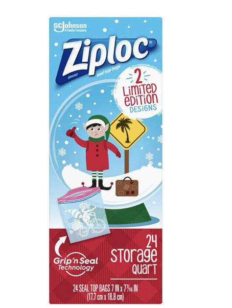 Ziploc Limited Edition Holiday Storage Bags Quart Seal Top For