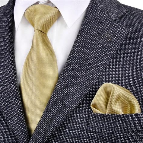 Wholesale Solid Checked Gold Yellow Khaki Beige Mens Neckties Tie Set