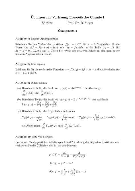 Uebung 03 übung Übungen zur Vorlesung Theoretische Chemie I SS 2022