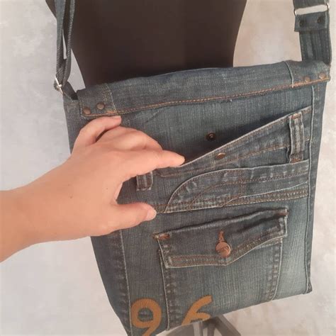 Denim Messenger Bag Jean Postman Bag Medium Size Casual Etsy