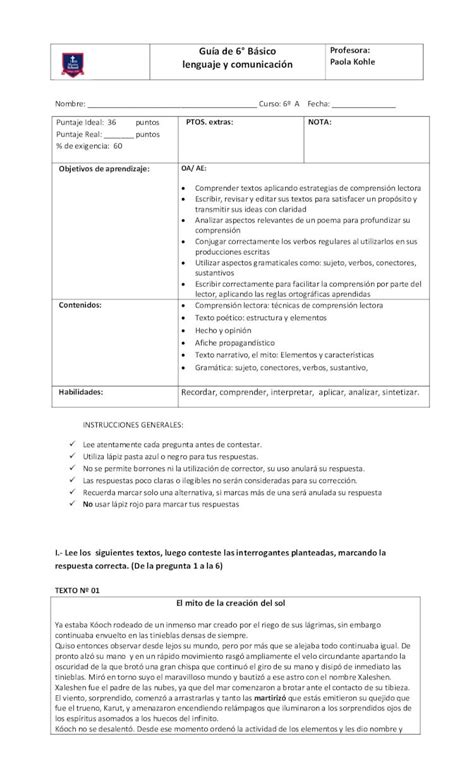 Pdf Gu A De B Sico Profesora Lenguaje Y Analizar Aspectos