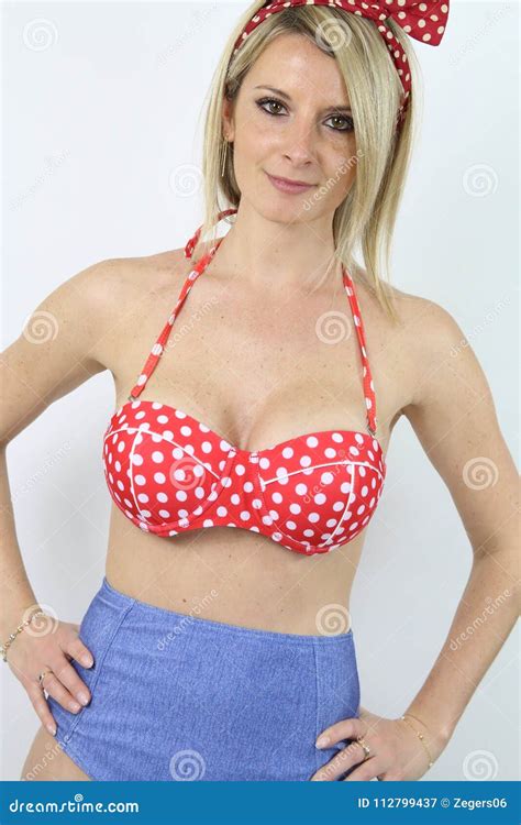 Fashion PinUp Woman In Fashion Beach Bikini Swimsuit Blonde Model Girl Stock Image Image Of