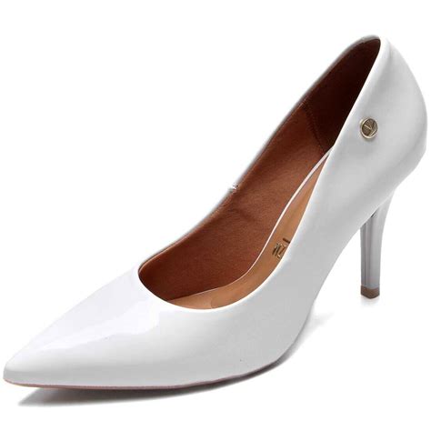 Scarpin Vizzano Salto Alto Bico Fino Verniz Branco Compre Agora