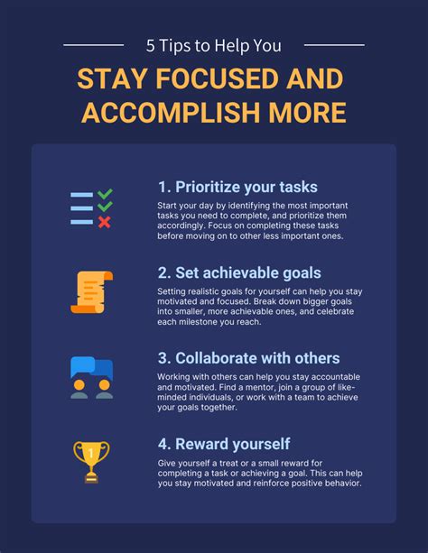 Dark Blue Tips To Stay Focused Poster Venngage