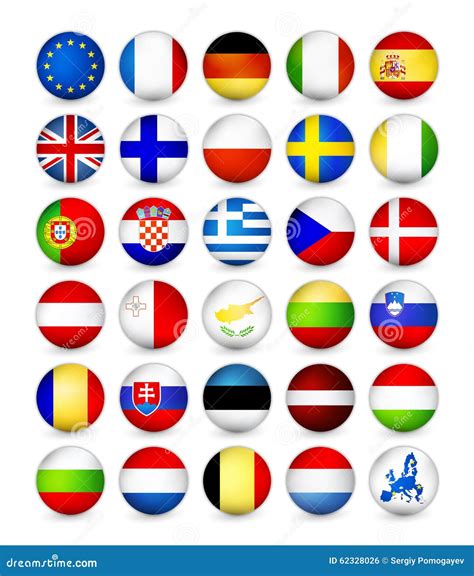 European Union Flags Round Badges Stock Vector Illustration Of