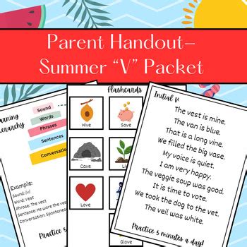 Summer Homework Parent Handout V Speech Therapy Packet By AR Speechie