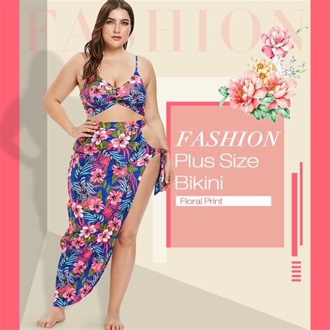 Bikini Twist Plus Size High Waist Floral Print Two Piece Swimsuit