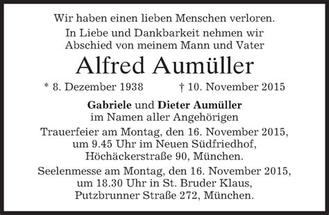 Traueranzeigen Von Alfred Aum Ller Trauer Merkur De