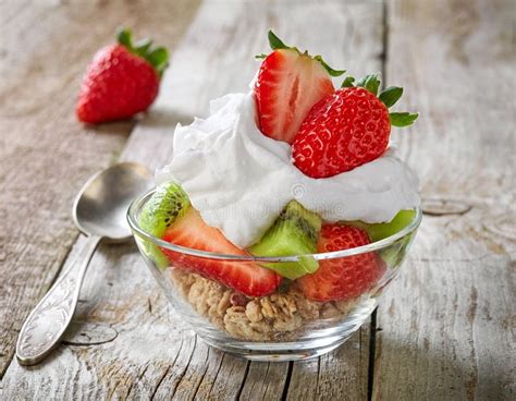 Fruits and Berries with Whipped Cream Stock Image - Image of muesli, dessert: 67194971