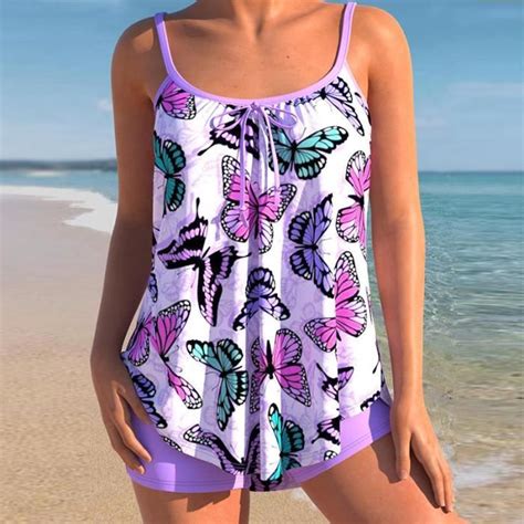 Maillot De Bain Femme 2 Pieces Tankini Grande Taille Jupette Robe Bikini Beachwear Shorty