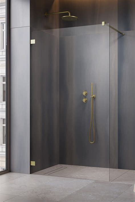 Essenza Pro Brushed Gold Walk In Shower Enclosure Shower Glass Radaway