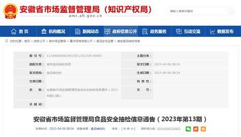 安徽省市场监督管理局发布2023年第13期食品安全抽检信息 中国质量新闻网