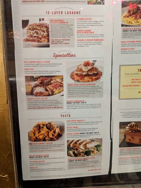 Menu at Spaghetti Warehouse restaurant, Toledo, 42 S Superior St