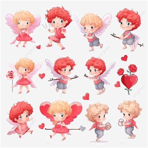 Big Set For Valentine S Day Happy Cupid S Flowers Cute Cupid S Lies On