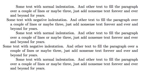 horizontal alignment - Negative indent? - TeX - LaTeX Stack Exchange