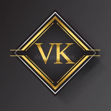 VK Letter Logo In A Square Shape Gold And Silver Colored Geometric