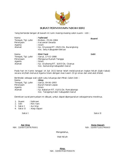 Surat Pernyataan Nikah Siri Pdf