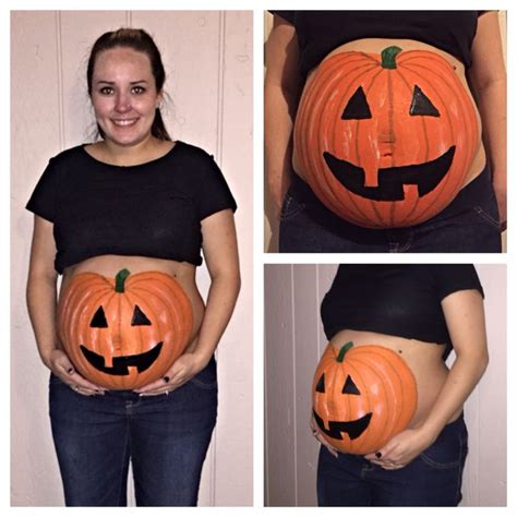 Pregnancy Belly Painting Pumpkin For Halloween Pregnant Halloween