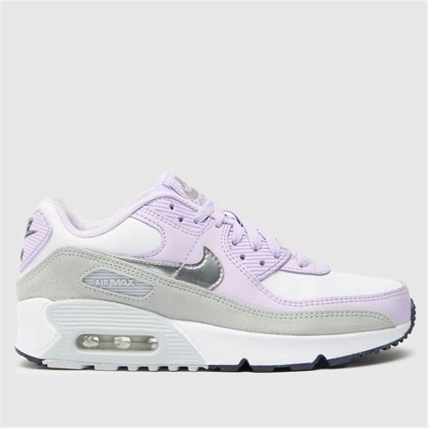 Kids Girls Youth White And Purple Nike Air Max 90 Trainers Schuh