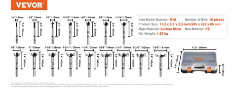 VEVOR VEVOR Forstner Bit Set, 16 Pcs Forstner Drill Bits Set, 1/4" to 1 ...