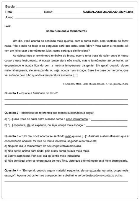 Atividades De Portugues 9 Ano Interpretação De Texto Com Gabarito
