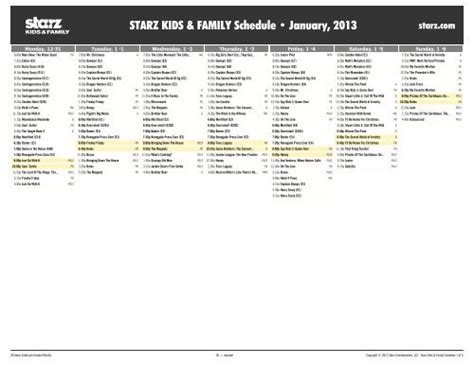 STARZ KIDS & FAMILY Schedule - January, 2013