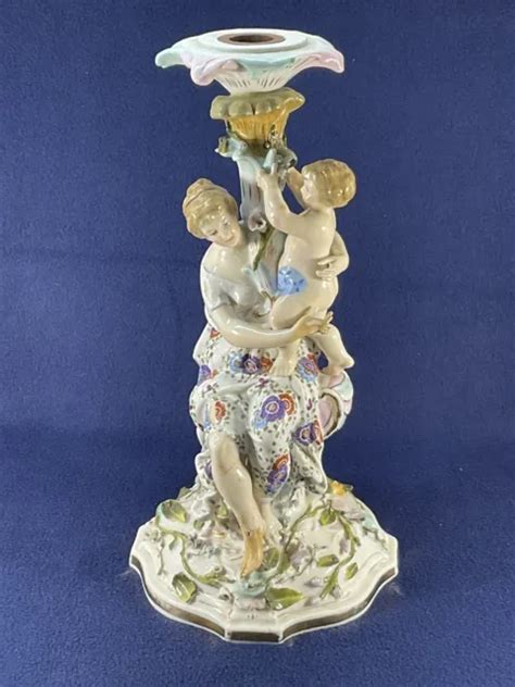 Bougeoir Porcelaine Saxe Kpm Meissen Allemagne Pied De Lampe Centre