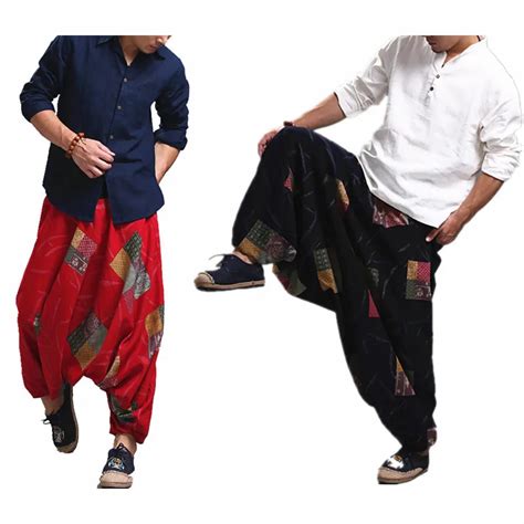 Plus Size Men Harem Pants Hiphop Baggy Loose Wide Leg Pants Cotton Linen Big Drop Crotch Joggers