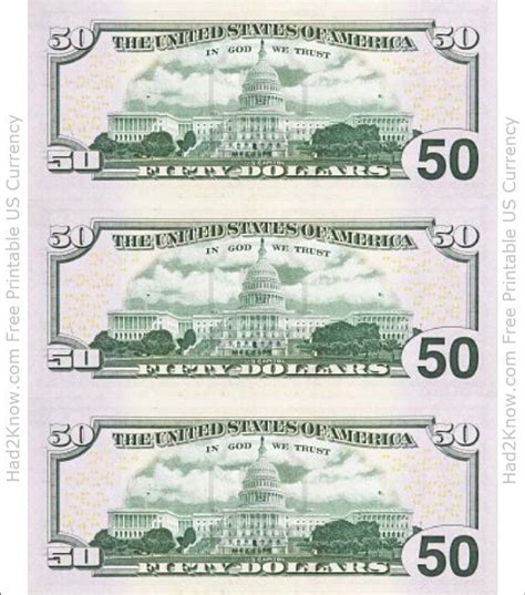 Printable Fifty Dollar Bill Image Actual Size