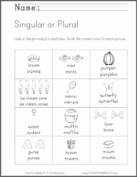 Plural And Singular Nouns Worksheet Grade 1