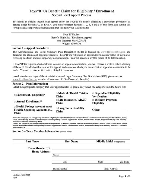 Fillable Online Toys R Us Health Plan Claim Initiation Form Fax Email