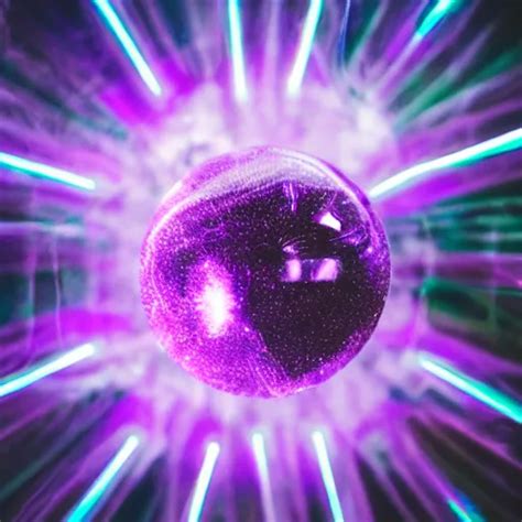 A Purple Crystal Ball With Magical Neon Smoke Swirling Stable