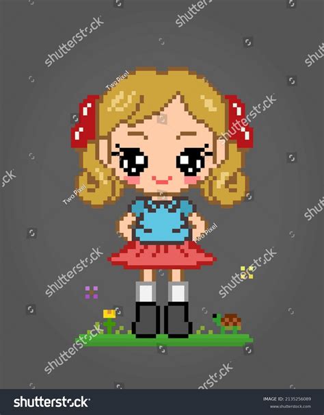 Bit Pixel Womens Character Anime Stock Vector Royalty Free