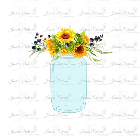 Sunflower Mason Jar Png File Sublimation File Southern Clipart Etsy