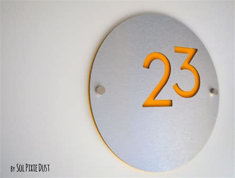 Modern House Numbers Round Alucobond With Yellow Acrylic Etsy