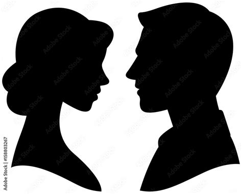 Vector silhouette cameo man and woman portrait in profile Stock Vector ...