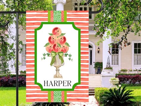 Preppy Summer Peaches Garden Flag Personalized Fruit Topiary Yard