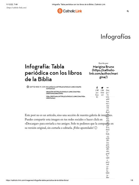 Infografía Tabla Periódica Con Los Libros De La Biblia Catholic Link Pdf Papa Francisco