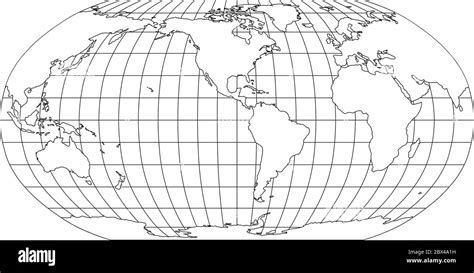 World Map In Robinson Projection With Meridians And Parallels Grid