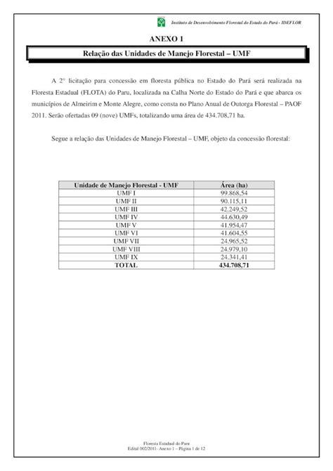 PDF ANEXO 1 Relação das Unidades de Manejo Florestal UMF ANEXO 1