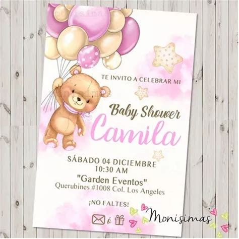 Invitacion Baby Shower Osito Oso Rosa Digital Personalizada Meses Sin