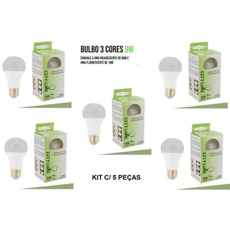 Kit c 5 lâmpadas Inteligentes de 3 temperaturas de Cor City Lumi 9W